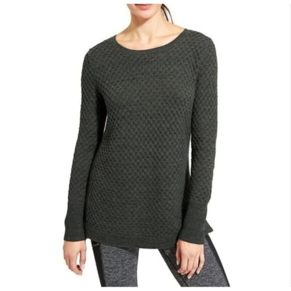 Athleta Size S Knit Sweater Merino Wool Blend Textured Tunic Green Preppy Casual - Picture 1 of 13